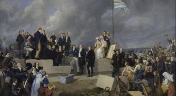 Peter von Hess, Die Grundsteinlegung der Gaibacher Konstitutionssäule 1821, 1823; Foto: Kunstsammlungen Graf von Schönborn, Pommersfelden; Fotograf: Andreas Bestle